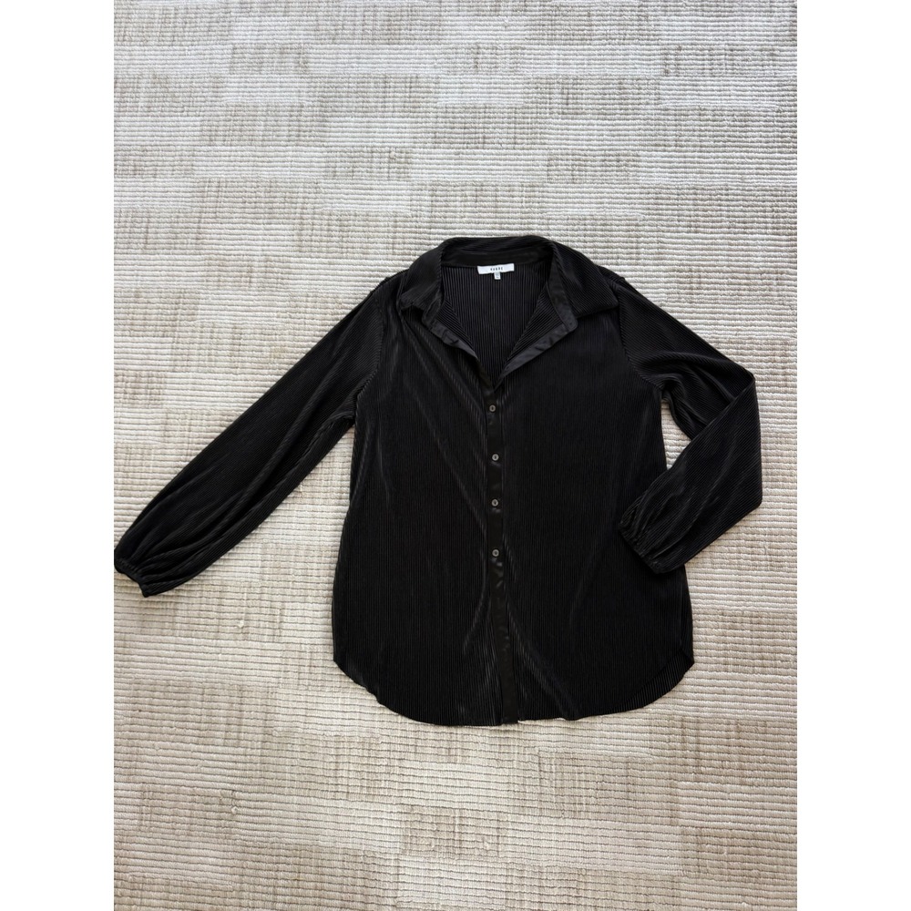 RO & DE Womens Black Pleated Long Sleeve Button Down Blouse XL AGU512677